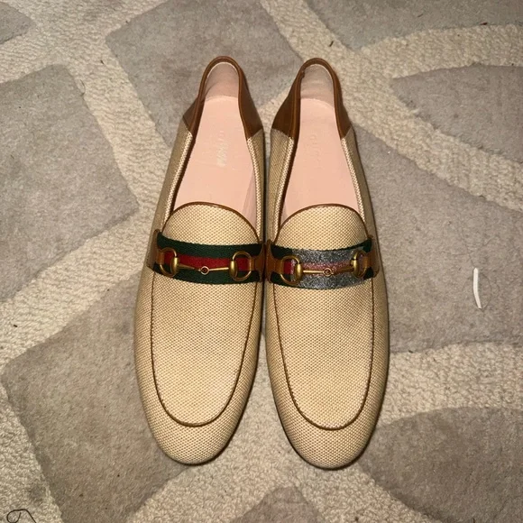 Gucci Tan and Brown Loafers with Green Accent - Picture 2 of 16